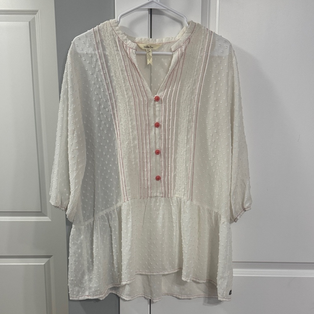 Matilda Jane Cream Swiss Dot Tunic with Pink Trim and Coral Buttons